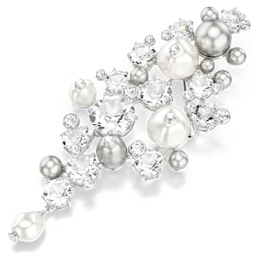 Constella brooch, Crystal pearl, Round cut, White, Rhodium plated image 2