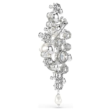 Constella brooch, Crystal pearl, Round cut, White, Rhodium plated image 4