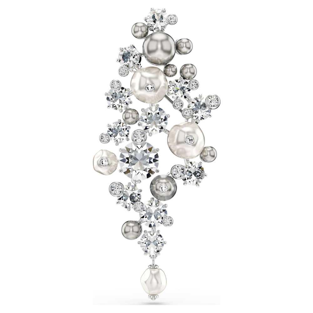 Constella brooch, Crystal pearl, Round cut, White, Rhodium plated image 1