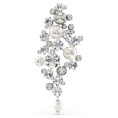 Constella brooch, Crystal pearl, Round cut, White, Rhodium plated image 1