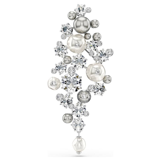 Constella brooch, Crystal pearl, Round cut, White, Rhodium plated image 1