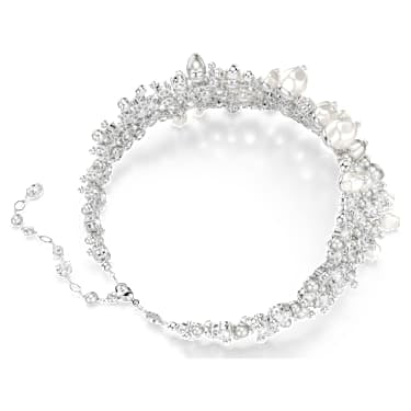 Constella choker, Crystal pearl, Round cut, White, Rhodium plated image 4