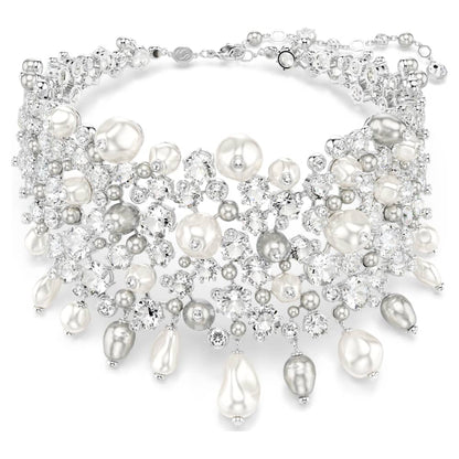 Constella choker, Crystal pearl, Round cut, White, Rhodium plated image 1