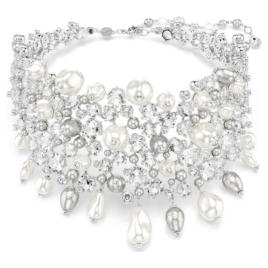 Constella choker, Crystal pearl, Round cut, White, Rhodium plated image 1