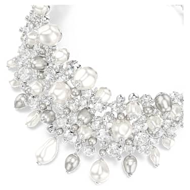 Constella choker, Crystal pearl, Round cut, White, Rhodium plated image 2