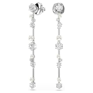 Constella drop earrings, Crystal pearl, Round cuts, White, Rhodium plated image 2
