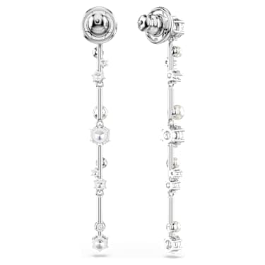 Constella drop earrings, Crystal pearl, Round cuts, White, Rhodium plated image 4