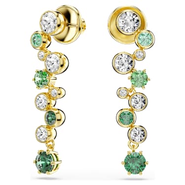 Constella drop earrings, Mixed cuts, Green, 18K gold finish image 5