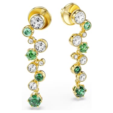 Constella drop earrings, Mixed cuts, Green, 18K gold finish image 3