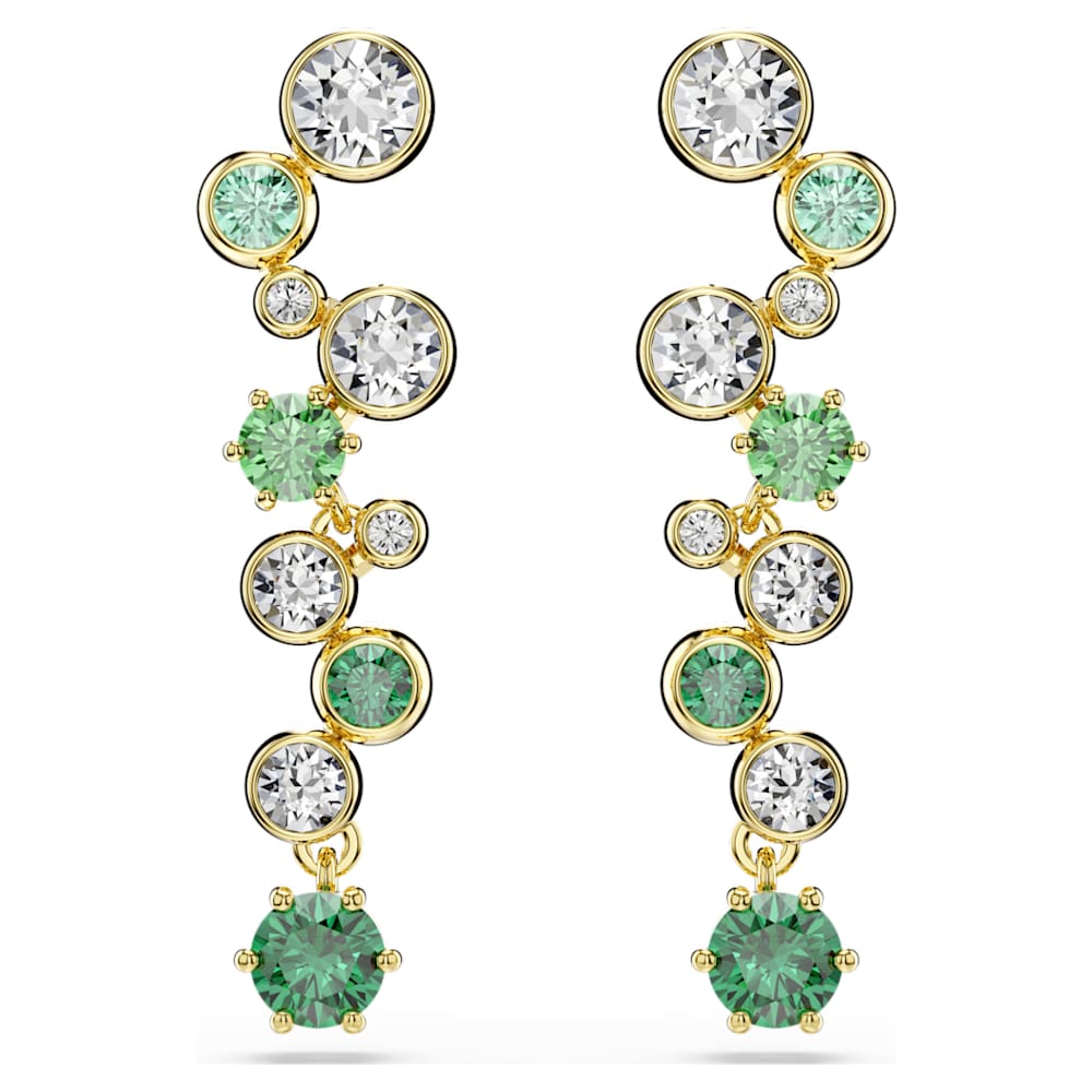 Constella drop earrings, Mixed cuts, Green, 18K gold finish image 1