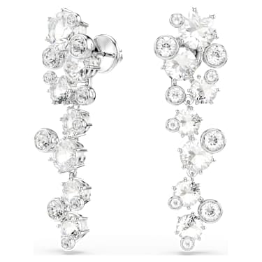 Constella drop earrings, Mixed cuts, White, Rhodium plated image 2