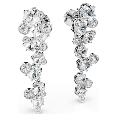 Constella drop earrings, Mixed cuts, White, Rhodium plated image 3