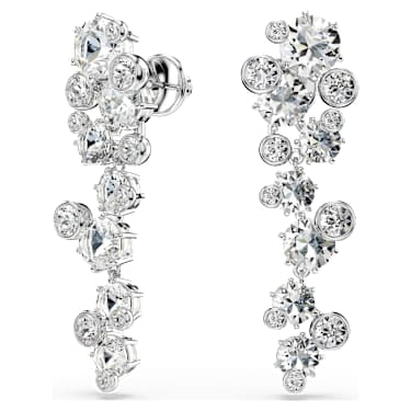Constella drop earrings, Mixed cuts, White, Rhodium plated image 5