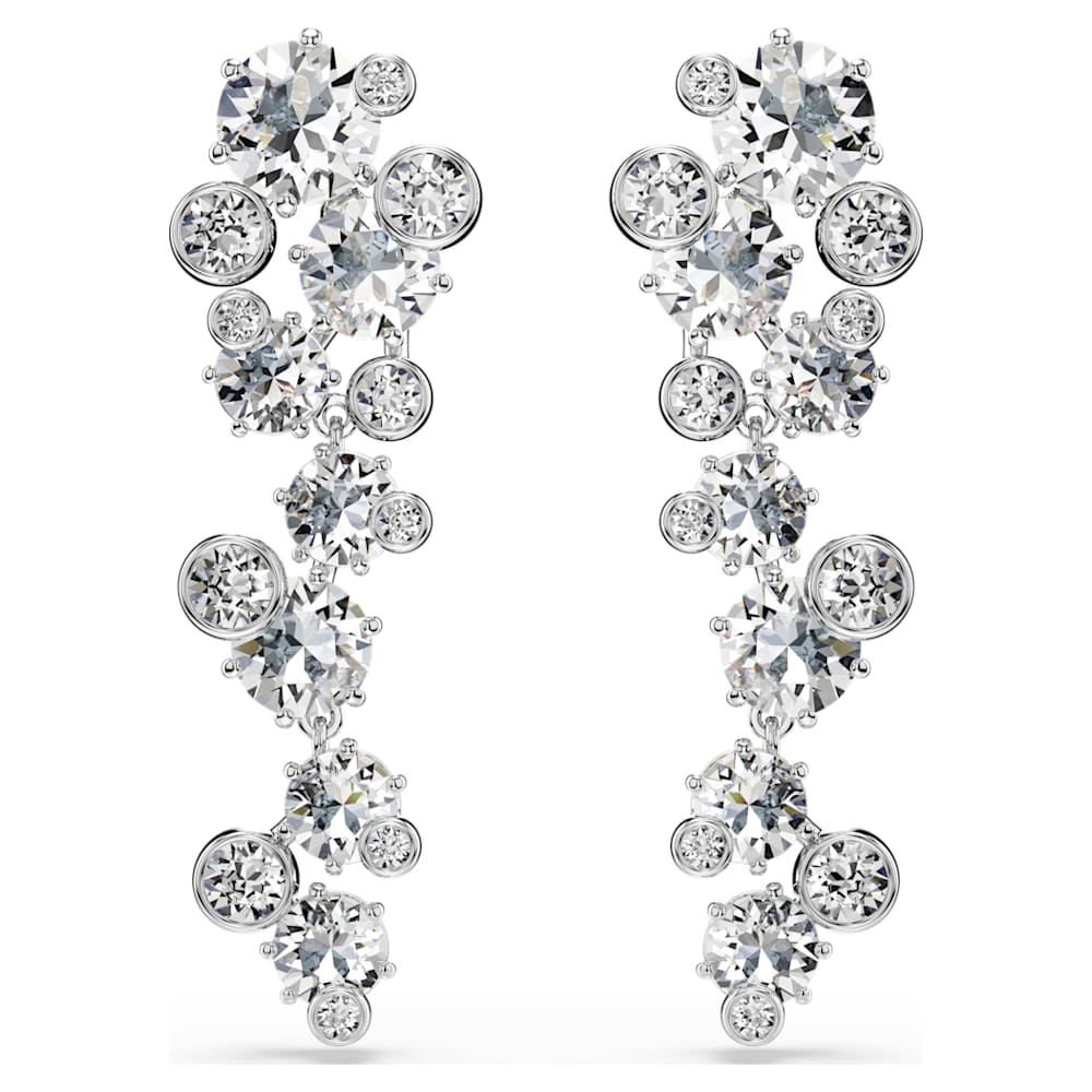 Constella drop earrings, Mixed cuts, White, Rhodium plated image 1