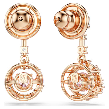 Constella drop earrings, Round cut, Dancing stone, Pink, 18K rose gold finish image 4