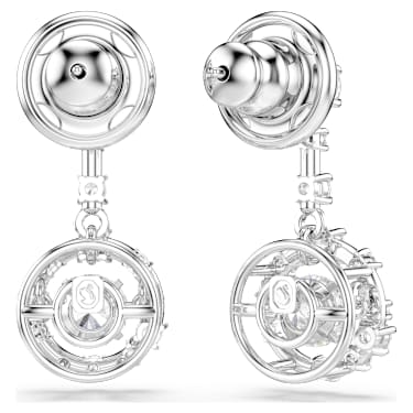 Constella drop earrings, Round cut, Dancing stone, White, Rhodium plated image 4