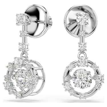 Constella drop earrings, Round cut, Dancing stone, White, Rhodium plated image 5