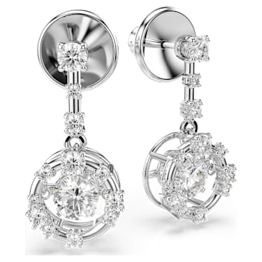 Constella drop earrings, Round cut, Dancing stone, White, Rhodium plated image 3