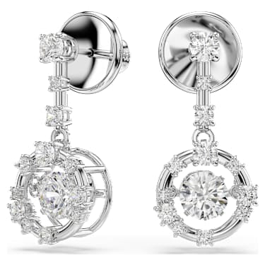 Constella drop earrings, Round cut, Dancing stone, White, Rhodium plated image 2