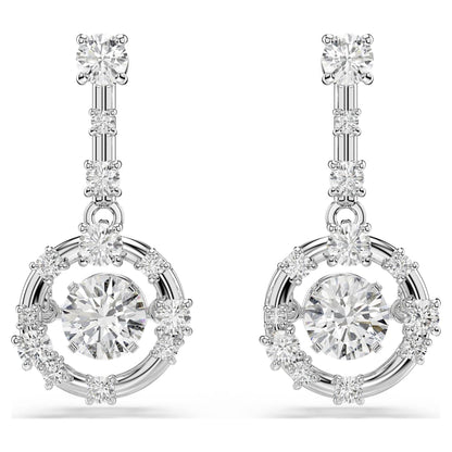 Constella drop earrings, Round cut, Dancing stone, White, Rhodium plated image 1