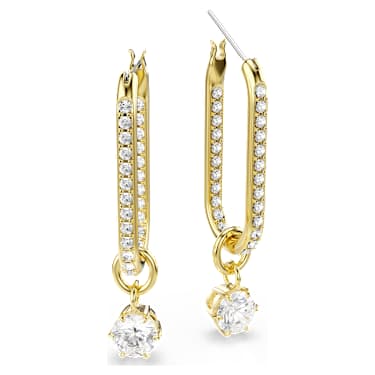 Constella drop earrings, Round cut, White, 18K gold finish image 3