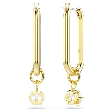 Constella drop earrings, Round cut, White, 18K gold finish image 4