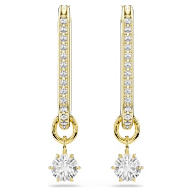 Constella drop earrings, Round cut, White, 18K gold finish image 2