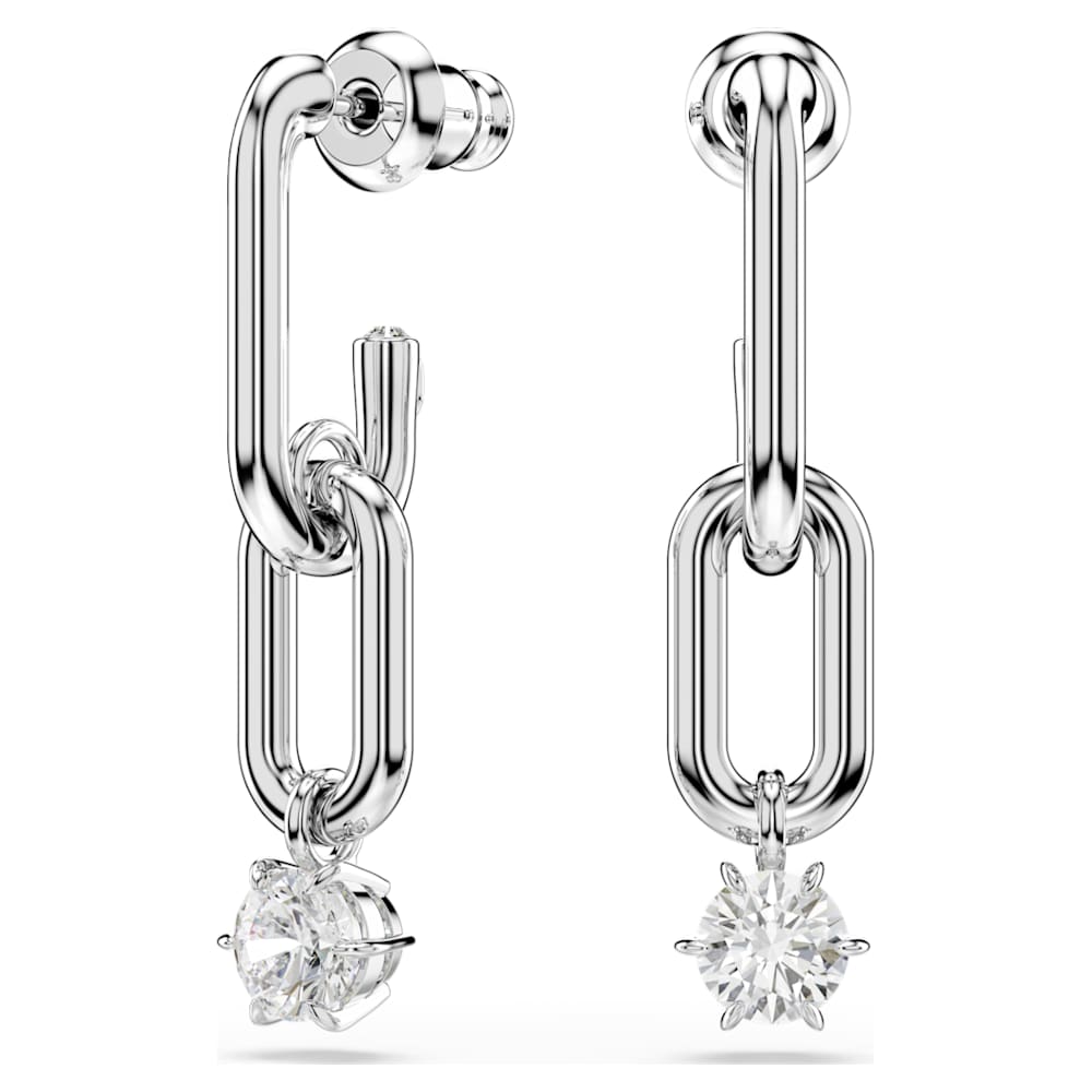 Constella drop earrings, Round cut, White, Rhodium plated image 1