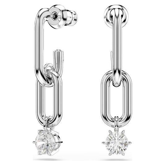 Constella drop earrings, Round cut, White, Rhodium plated image 1