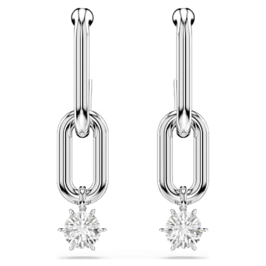 Constella drop earrings, Round cut, White, Rhodium plated image 2