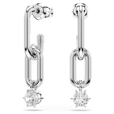 Constella drop earrings, Round cut, White, Rhodium plated image 5