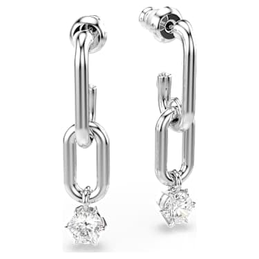 Constella drop earrings, Round cut, White, Rhodium plated image 3