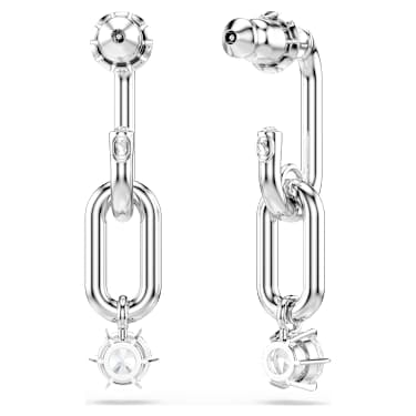 Constella drop earrings, Round cut, White, Rhodium plated image 4