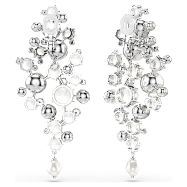 Constella earrings, Crystal pearl, Round cut, White, Rhodium plated image 5