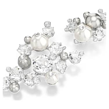 Constella earrings, Crystal pearl, Round cut, White, Rhodium plated image 4