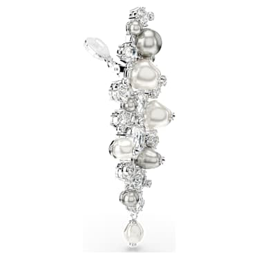 Constella earrings, Crystal pearl, Round cut, White, Rhodium plated image 3