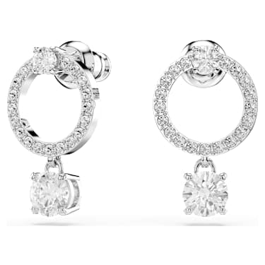 Constella hoop earrings, Round cut, White, Rhodium plated image 2