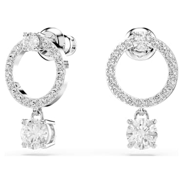Constella hoop earrings, Round cut, White, Rhodium plated image 5