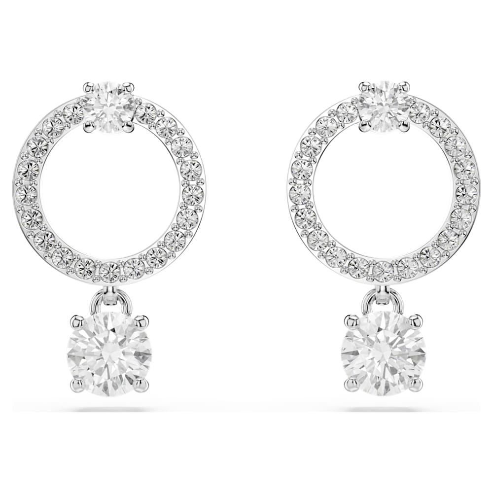 Constella hoop earrings, Round cut, White, Rhodium plated image 1