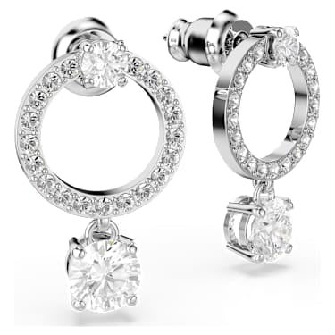 Constella hoop earrings, Round cut, White, Rhodium plated image 3