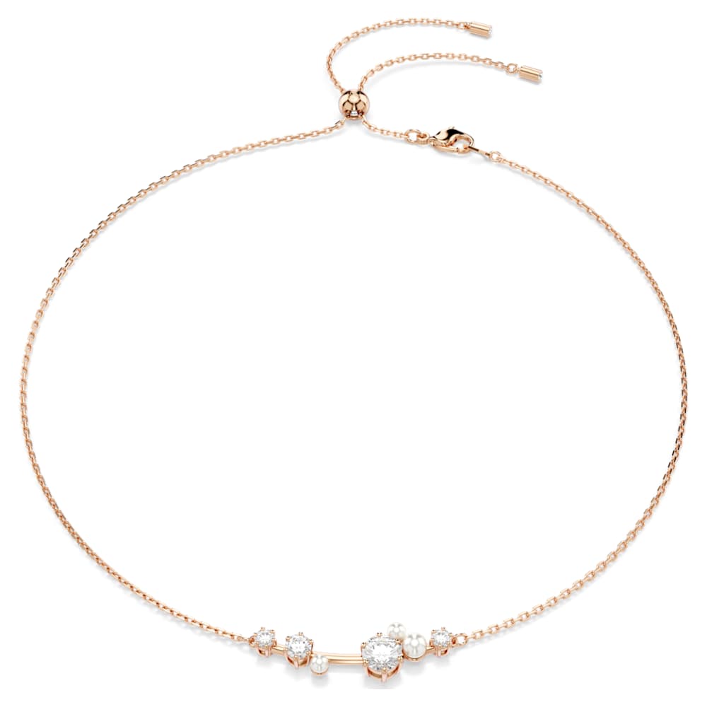 Constella necklace, Crystal pearl, Round cuts, White, 18K rose gold finish image 1