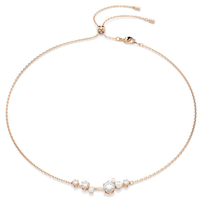 Constella necklace, Crystal pearl, Round cuts, White, 18K rose gold finish image 1