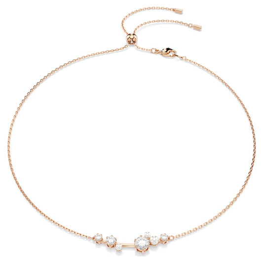 Constella necklace, Crystal pearl, Round cuts, White, 18K rose gold finish image 1
