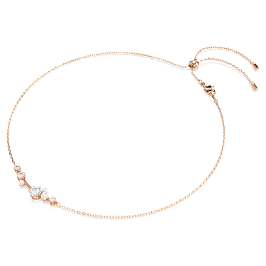 Constella necklace, Crystal pearl, Round cuts, White, 18K rose gold finish image 2