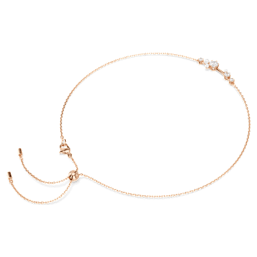 Constella necklace, Crystal pearl, Round cuts, White, 18K rose gold finish image 5