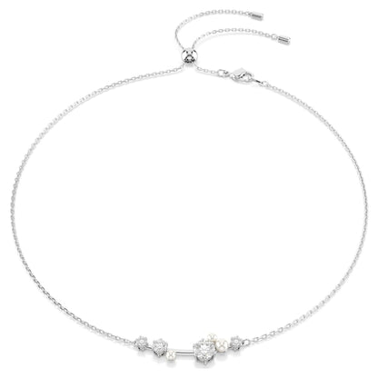 Constella necklace, Crystal pearl, Round cuts, White, Rhodium plated image 1