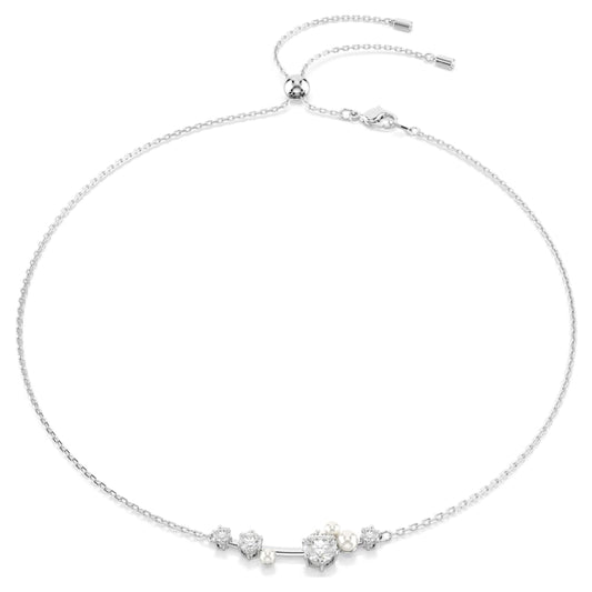 Constella necklace, Crystal pearl, Round cuts, White, Rhodium plated image 1