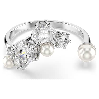 Constella open ring, Crystal pearl, Round cuts, White, Rhodium plated image 5