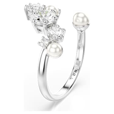 Constella open ring, Crystal pearl, Round cuts, White, Rhodium plated image 2