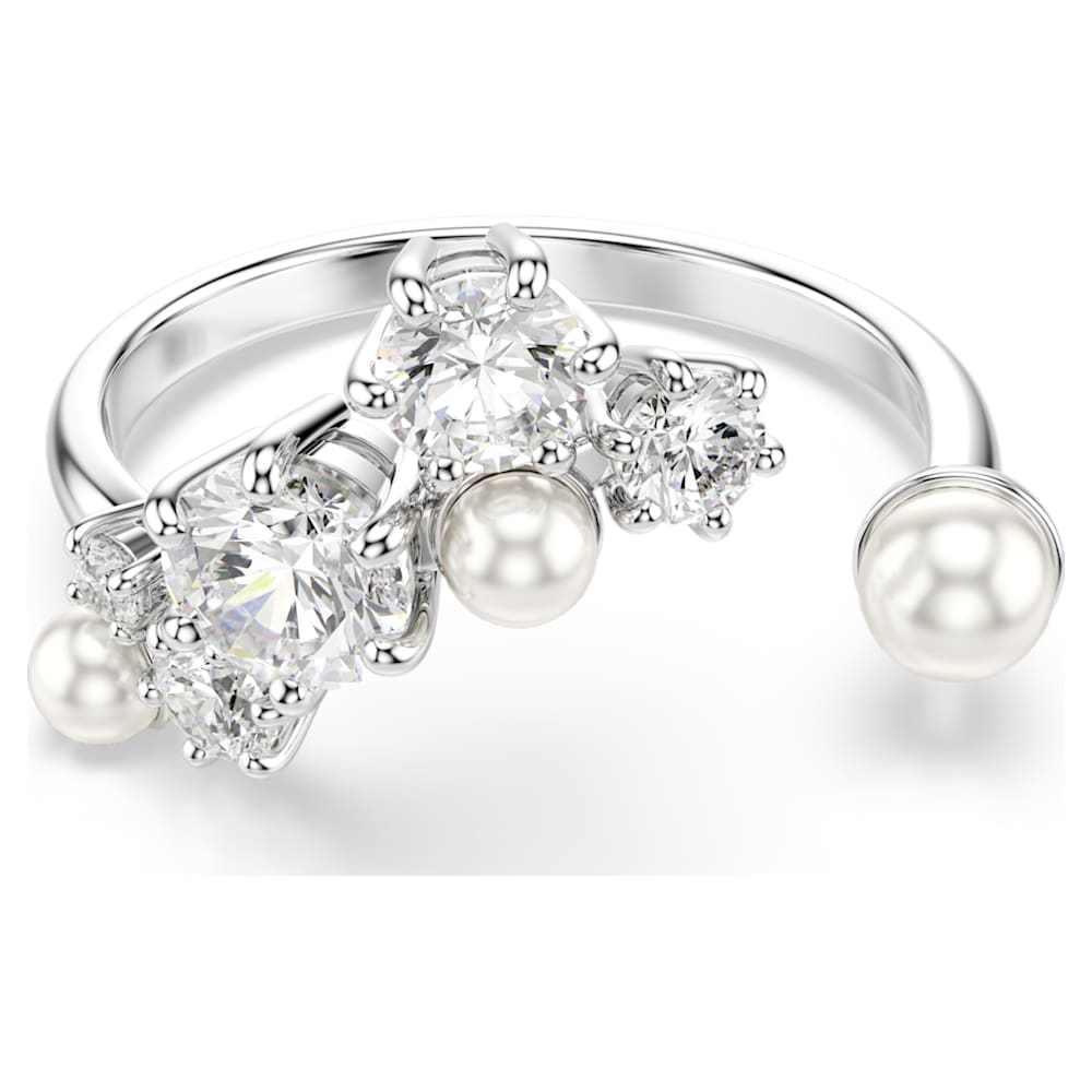 Constella open ring, Crystal pearl, Round cuts, White, Rhodium plated image 1